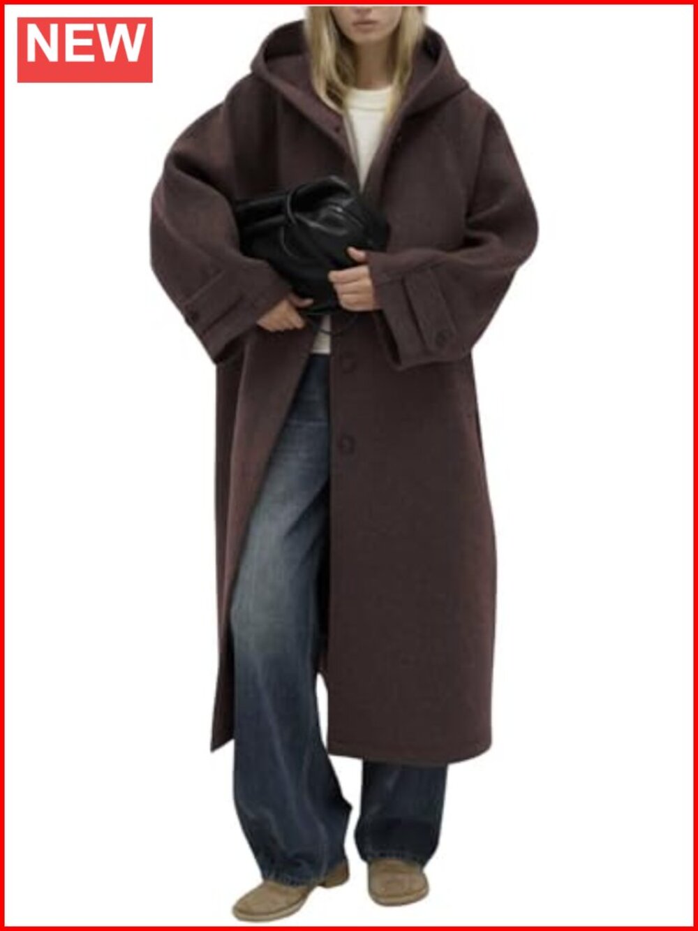 Wool Blend Peacoat Long Trench Coat Women's Winter Oversized Wrap Coat with Hood